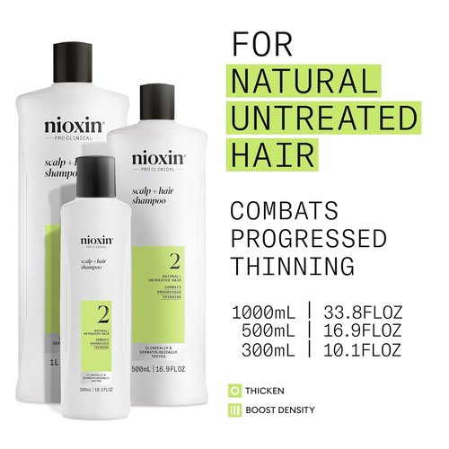 Nioxin System 2 Thickening Shampoo - Boost Hair Density for Natural Hair with Niacinamide & Biotin