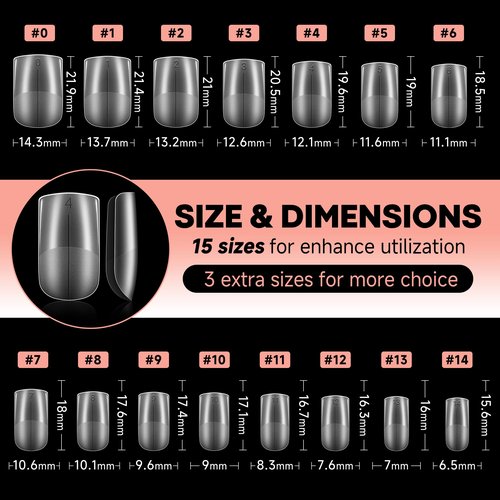 UNA GELLA Short Square Nail Tips Pre-buff Soft Gel Nail Tips Matte Square False Nails Tips Acrylic Full Cover 504Pcs 15Sizes Gelly Press On Nails Fake Nails Tips for Nail Extension DIY Salon