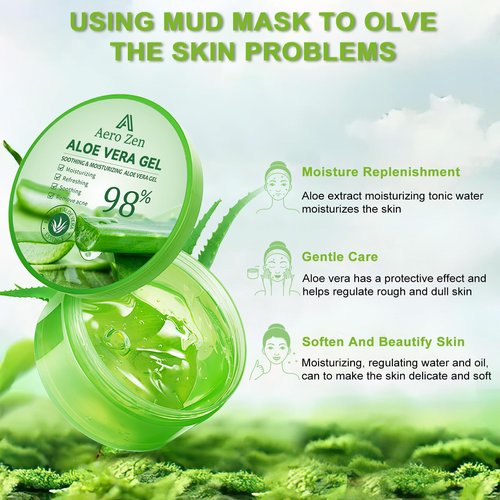 Organic Aloe Vera Gel for Face & Body Made within 12 Hours of Harvest, 98% Pure Aloe Vera Gel for Skin,Scalp,& Hair, Soothing Aloe Face Moisturizer,Multipurpose Skin Care（10oz）