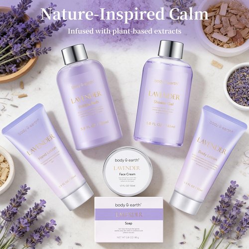 BODY & EARTH Bath and Body Gift Set - 6 Pcs Lavender Bath Kit for Women Spa Set, Perfect Birthday, Mother's Day, Valentine's Day Gift Set for Women Includes Bubble Bath, Shower Gel, Body Lotion