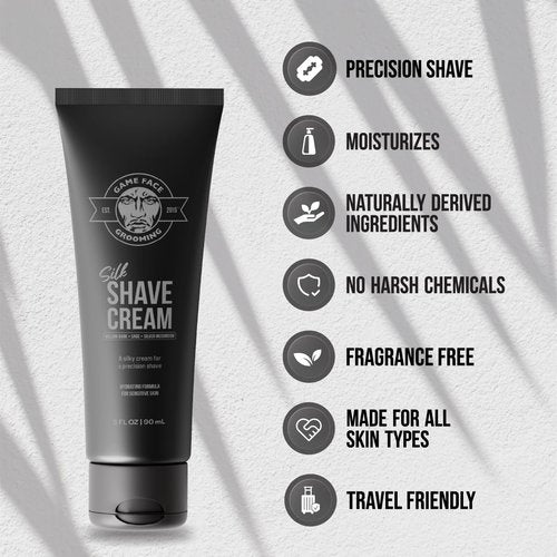 Game Face Silk Shave Cream - Hydrating Formula for Sensitive Skin, Fragrance-Free, Travel Size - 3 Fl. Oz.