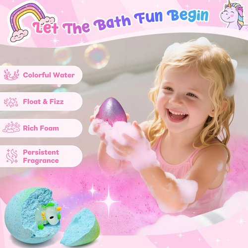 Bofuoos Unicorn Bath Bombs with Surprise Toys Inside, Birthday Valentines Day Gifts for Girls, 9 Packs Bubble Bath Bomb for Kids Girls, Easter Basket Stuffers (36+ Months)