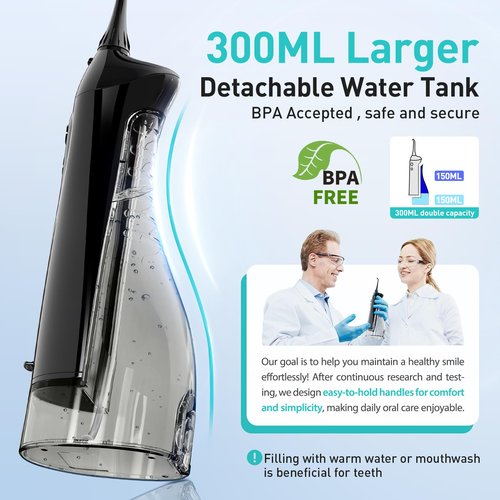 COSLUS 2 Pack Cordless Water Flosser with Elegant Packaging for Teeth, Braces, Gums Care - Easy to Use, Rechargeable, Waterproof, Portable for Travel, BPA-Free, Black & Pink, C20(F5020E)