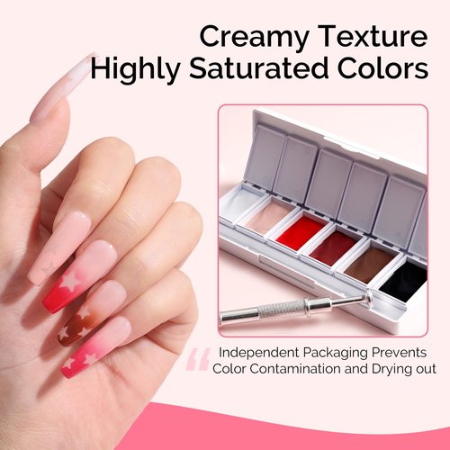 MelodySusie Gradient Painting Gel, 6 Colors Autumn Winter Ombre Gel Polish with 100 Sponges&Metal Grabber Set for Aura Nails, French Manicure, No Wipe, Soak Off UV, DIY Nail Art Palette Caramel Brown