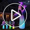 12 Ft Tall Halloween Inflatable Ghost Decor - Blue LED Lights, Outdoor Yard Decoration