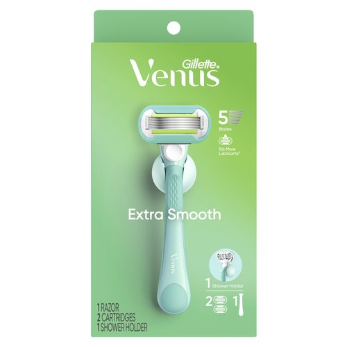 Gillette Venus Extra Smooth Razor for Women, Includes 1 Reusable Razor Handle + 2 Refills, Ergonomic No-Slip Gel Handle and Shower Holder, Holiday Gifts for Women