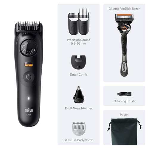 Braun Series 7 All-in-One Grooming Kit - Cordless Trimmer, Hair Clippers & Shaver with Gillette ProGlide Razor | AIO 7530