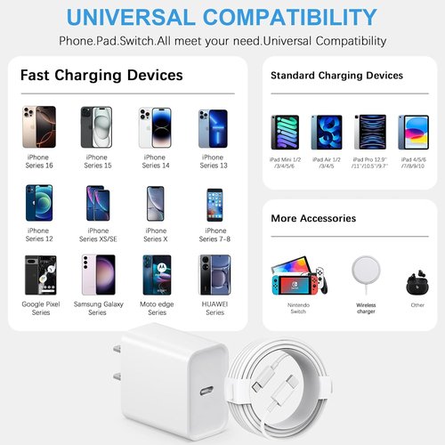 iPhone 17 Charger - Fast Charging USB-C Block with 6FT Cable for iPhone 17/16/15 & iPad Pro