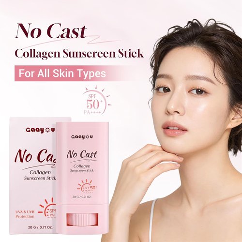 Skiennix No Cast Sunscreen Stick - SPF PA50++++ Collagen Formula for Soothing Moisture | Non-Sticky, Matte Finish
