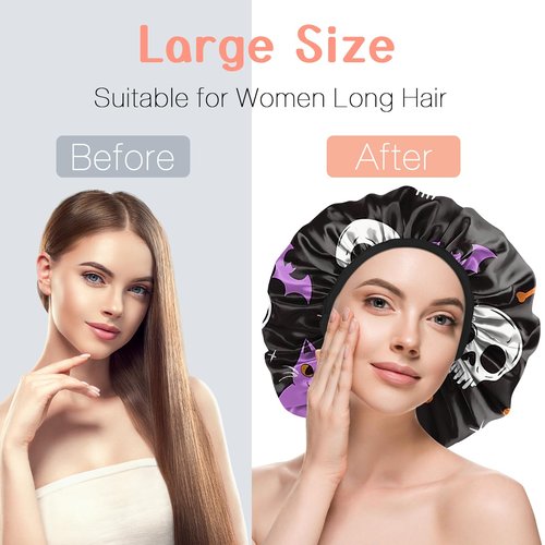 BHAHB Luxury Shower Cap Reusable Terry Cloth Lined EVA Triple Waterproof Layer Elastic Hair Bath Caps for Women Girls Cute-Cat