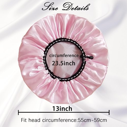 Shower Cap for Women, Large Shower Caps Reusable Waterproof with Elastic Band, Silky Satin Double-layer Bath Cap for Braids Long Hair