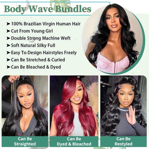 Body Wave Bundles Human Hair 24 Inch 14A Human Hair Bundles Real 100% Raw Unprocessed Brazilian Virgin Sew in Quick Weave Natural Black Deals Thick Hair Extensions