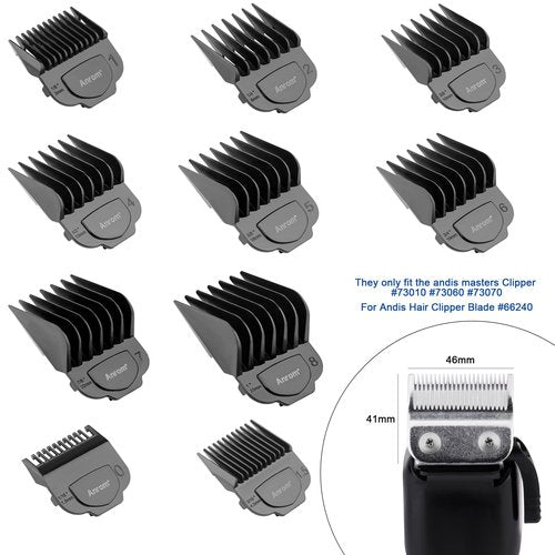 Anrom Magnetic Clipper Guards Guide Comb 10PCS for Andis Master Hair Clipper MBA, MBX, MC-2, ML, MA-1, RACA, PM-1, PM-2, PM-3, PM-4, PM-5, PM-Family, US-1, RS-1 Lengths 1/16" to 1" (Black)