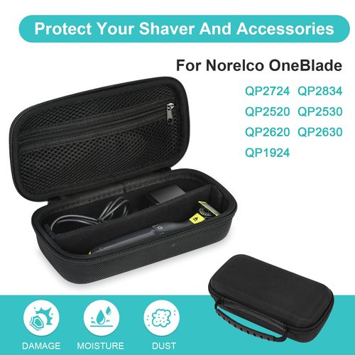 SLODE Hard Travel Case for Philips Norelco OneBlade QP2520 QP2530 QP2724 QP2834 QP2620 QP2630 QP1924 with Handle,Carrying Bag for Hybrid Electric Trimmer and Shaver (Black)