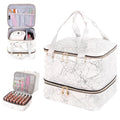 KGMCARE Nail Polish Organizer, Double Layer Nail Polish Storage Bag Carrying Case Holds 42 Bottles with Nail Dryer Lamp Portable Manicure kit supplies Organizer （White）
