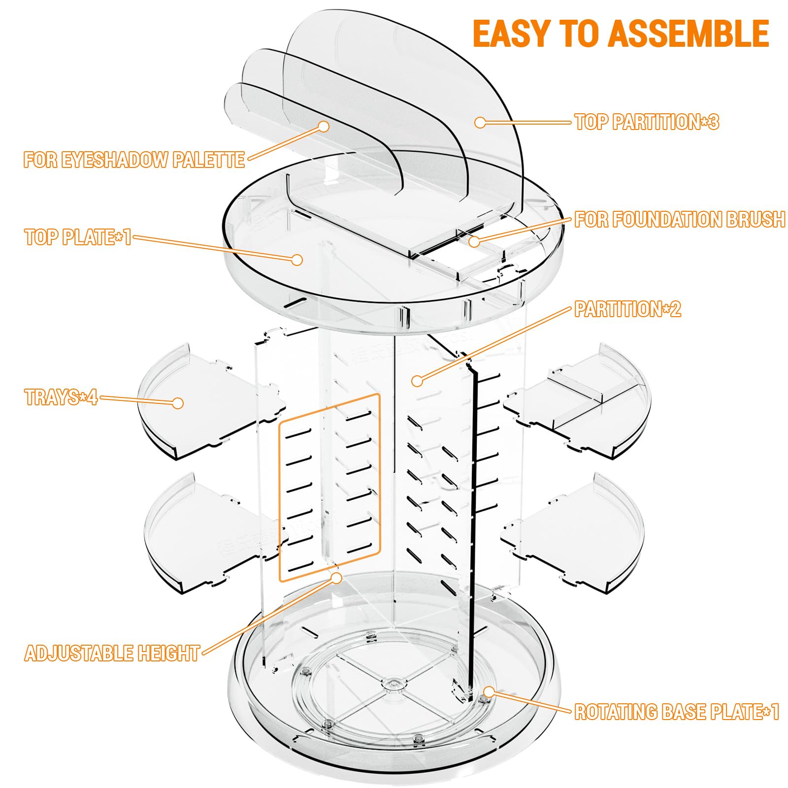 Yieach 360 Rotating Makeup Organizer for Vanity,Clear Spinning organizer and Make up organizers for Counter,Adjustable Lazy Susan Bathroom Organizer for Beauty Product and Skin Care Storage Carousel