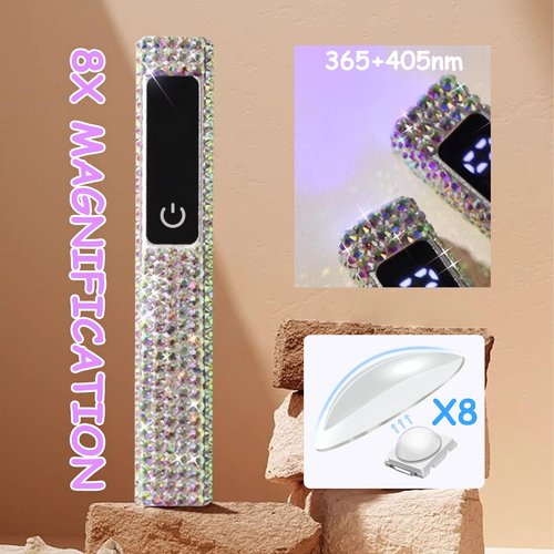 HEVOY Crystal Rhinestone UV Nail Lamp, Artificial Bling Handheld UV Light for Nails, Portable Mini Nail Light with 2 Timer and LED Display, Rechargeable USB Nail Dryer for Fast Curing Gel Polish