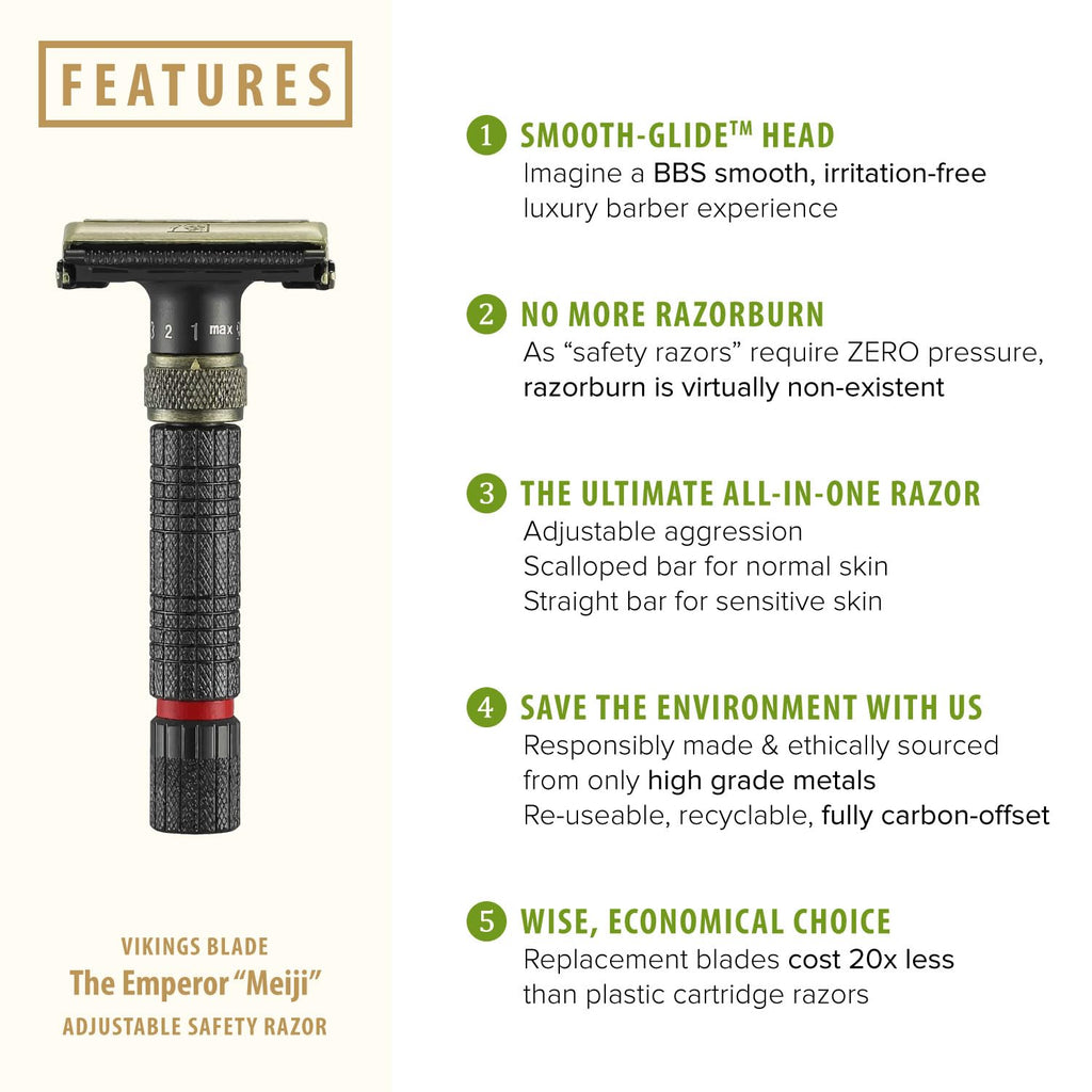 VIKINGS BLADE Adjustable Double Edge Safety Razor - Eco-Friendly & Smooth Shaving Experience | Luxury Case Included