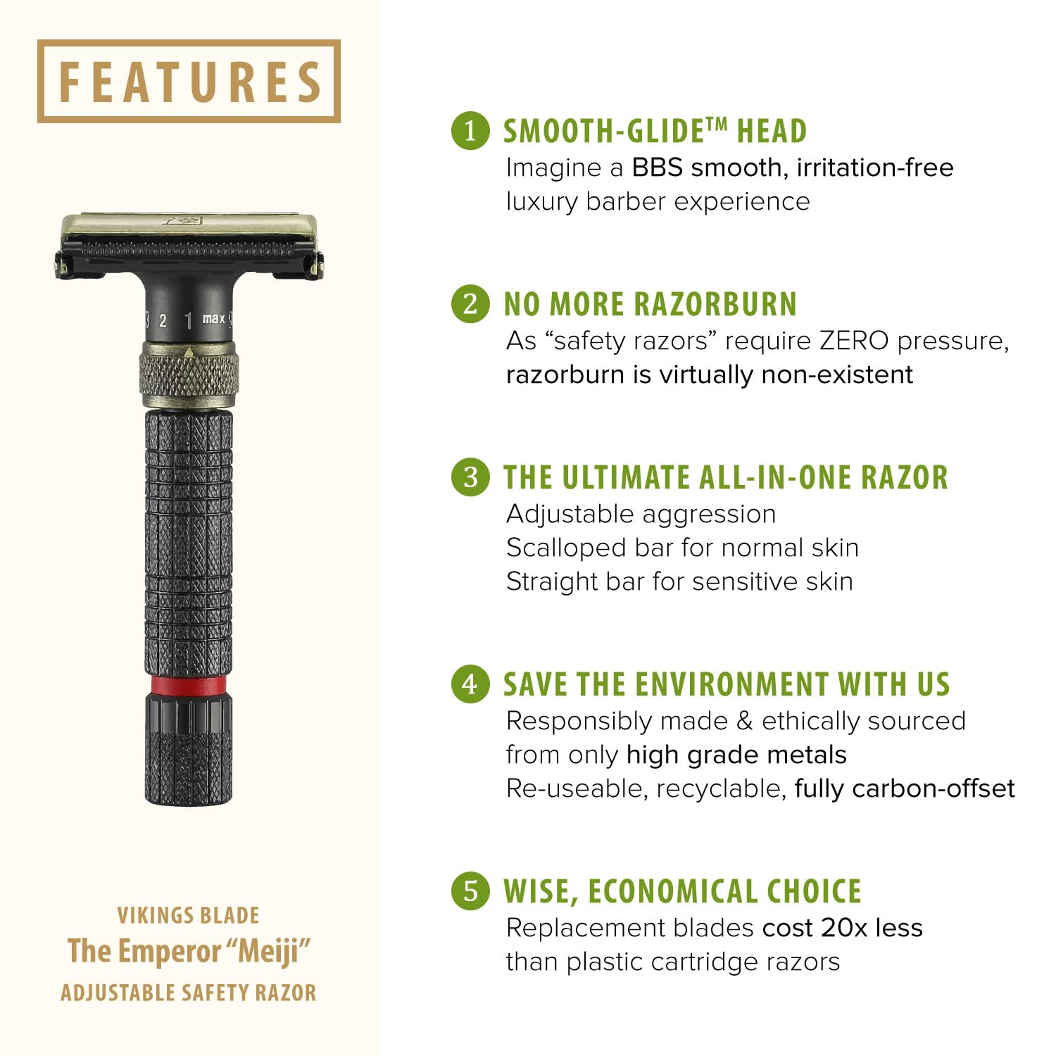 VIKINGS BLADE Adjustable Double Edge Safety Razor - Eco-Friendly & Smooth Shaving Experience | Luxury Case Included