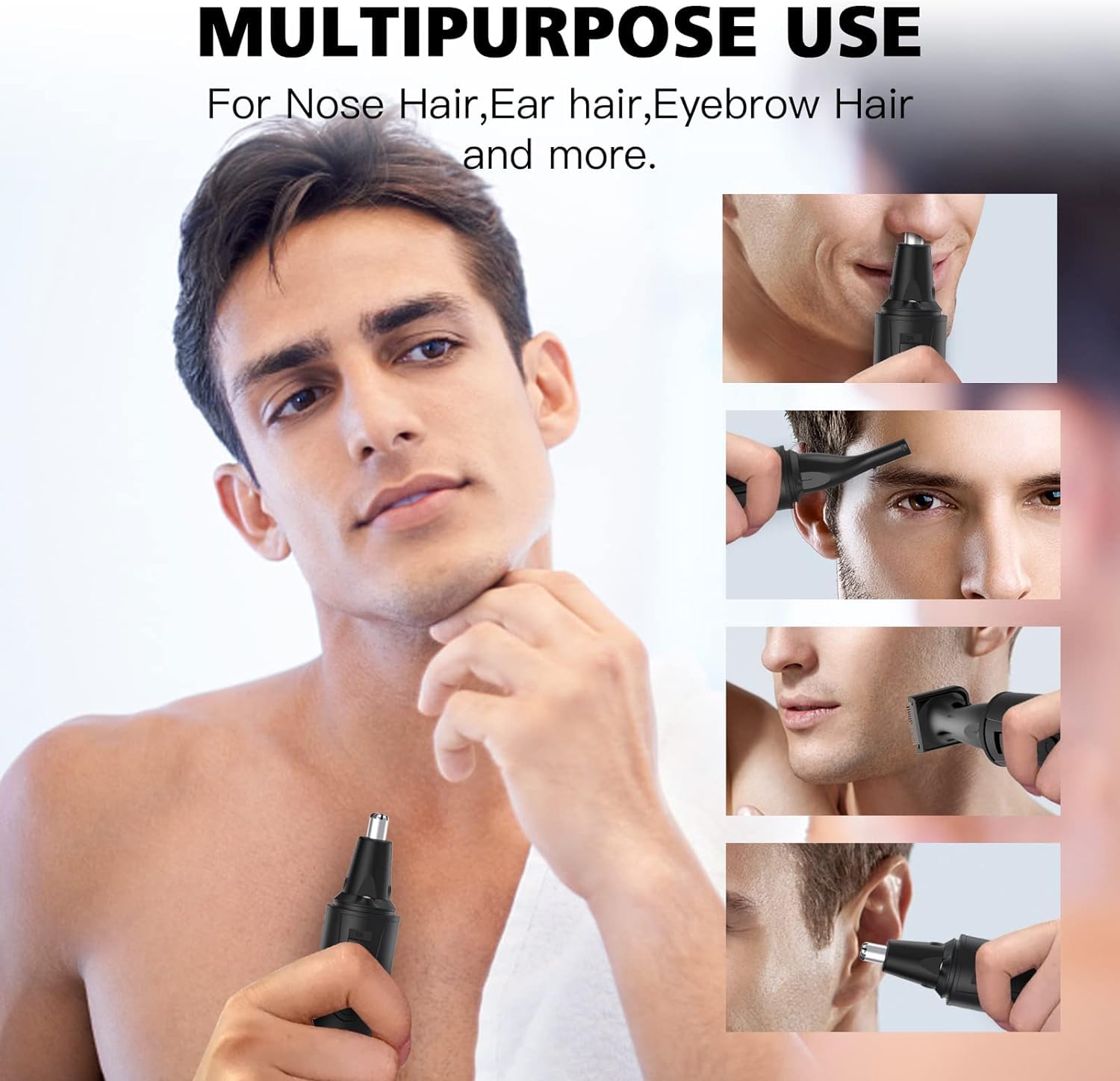 XOOMRSCP Nose Hair Trimmers for Men，Rechargeable Hair Trimmer 3 in 1 Painless Multifunctional Ear and Nose Hair Trimmer with IPX7 Waterproof Dual Edge Blades (Ink Black)