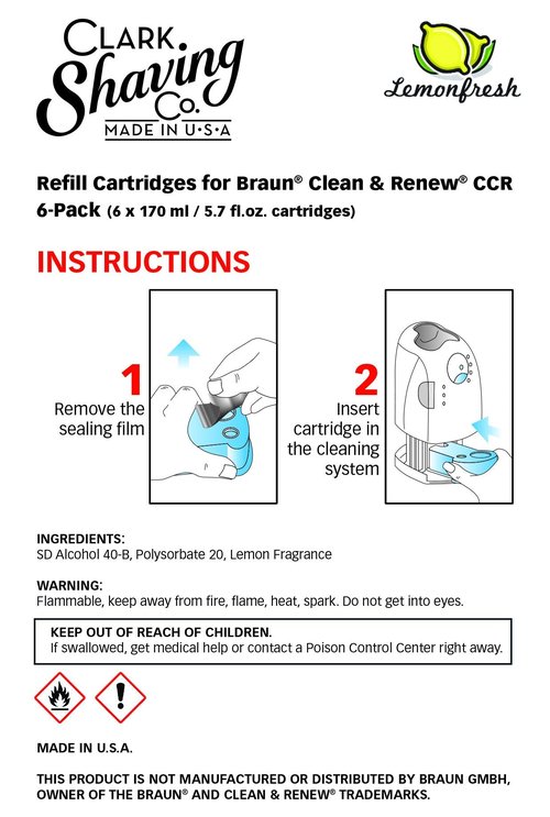 Clark Shaving Co. Refill Cartridges for Braun Clean & Renew CCR (6-Pack)
