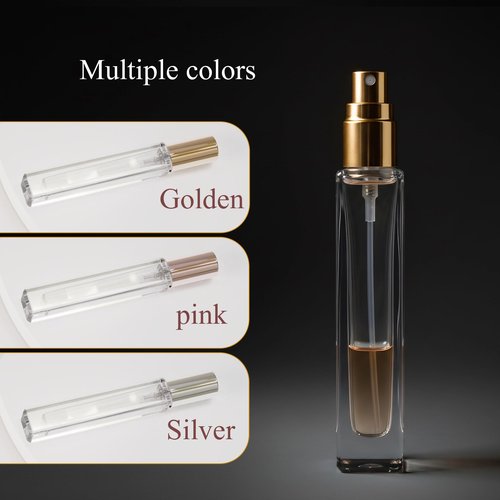 Jagolain Mini Glass Spray Bottles, 10ml, 6 Pack, Fine Mist Refillable, Portable Travel Perfume Atomizers (Golden)
