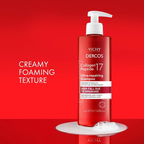 Dercos Collagen Peptide 17 Shampoo - Ultra-Repairing Formula for Damaged Hair | Reduces Breakage & Boosts Volume
