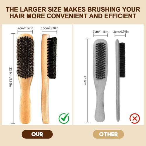 Boar Bristle Hair Brush - Smooth Flyaways & Frizz Control for Sleek Ponytails | Styling Comb for All Hair Types