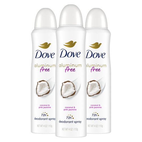 Dove Aluminum Free Deodorant Spray for Women 3 Count Coconut & Pink Jasmine 72 hour odor protection 4oz