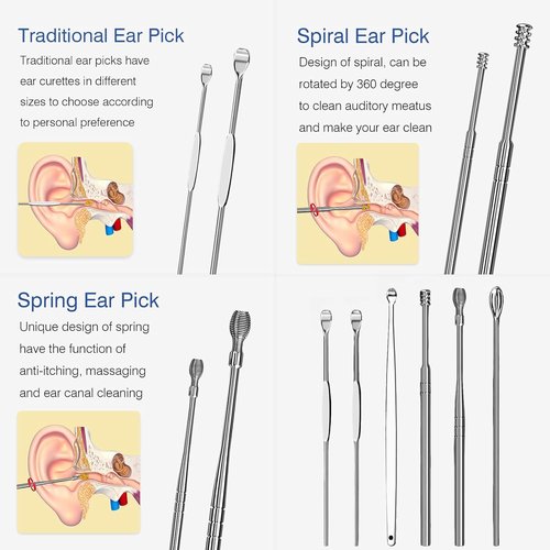 Ear Wax Removal Tool, Multifunctional Spiral Ear Cleaner, Q Grips Earwax Cleaning Tool with 9 Replacement Tips, Washable Ear Wax Removal Kit for Deep Cleaning Ear Picks
