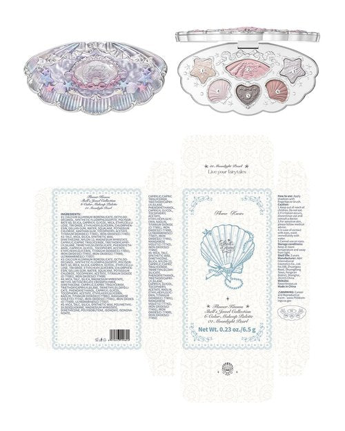 Flower Knows Shell's Jewel 6-Color Makeup Palette,Nude Pink Eyeshadow with 4 Matte + 2 Shimmer Shades,Blendable Smooth Cute Make Up,0.23 Oz(01 Moonlight Pearl)