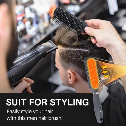 RHOS Detangler Hair Brush for Men - Nylon Bristles for Wet & Dry Styling - Gray