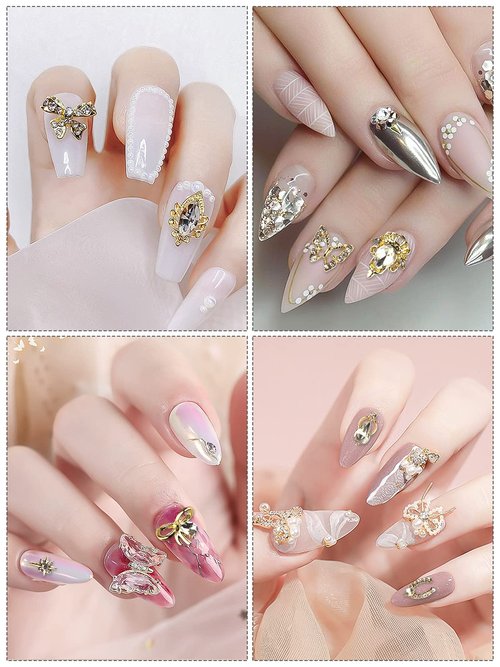 EBANKU 48 PCS 3D Nails Art Rhinestones Luxury Shiny Nail Diamonds Rhinestones Metal Nail Jewels for Alloy Nail Decorations