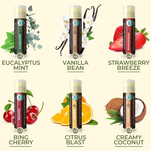 Earth's Daughter USDA Organic Lip Balm - 12-Pack of Fruit Flavors with Beeswax & Coconut Oil | Best Moisturizing Chapstick for Dry, Cracked Lips