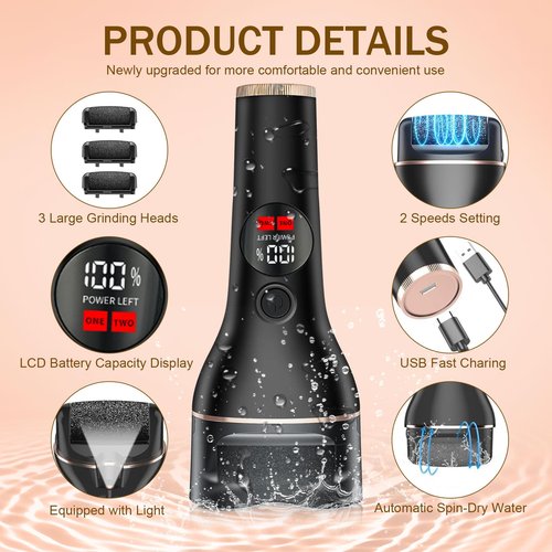 Electric Callus Remover for Feet, Rechargeable Waterproof Foot File Professional Foot Care Tools with 17-in-1 Pedicure Kit, Portable Callus Remover Kit to Remove Dead Skin Hard Skin Dry Cracks(Black)