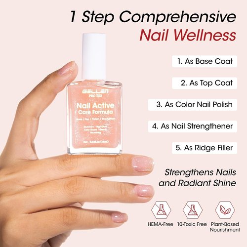 Gellen Active Glow Nail Polish - One-Step Plant-Based Nail Concealer & Strengthener | Ultra-Glowy Finish