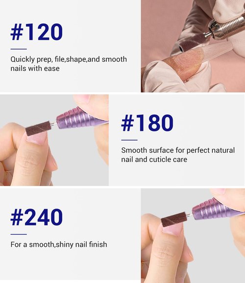 AIRSEE 100pcs Small Sanding Bands Nail Drill Bits 240 Fine Grit Nail File Attachments with 3.1mm Mandrel Bit for Acrylic Nail Gel Removing Shaping & Polishing Manicure & Pedicure Tools, Brown