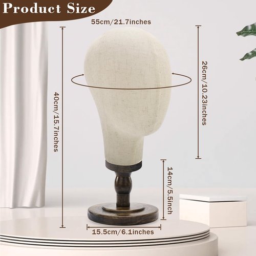 GHWMYD Wooden Wig Stand with Realistic 21.7 Inch Canvas Mannequin Head - Stylish Display and Storage for Wigs, Hats, Caps, Headdresses, and Accessories - Durable Rustic Hat Rack for Home or Salon Use