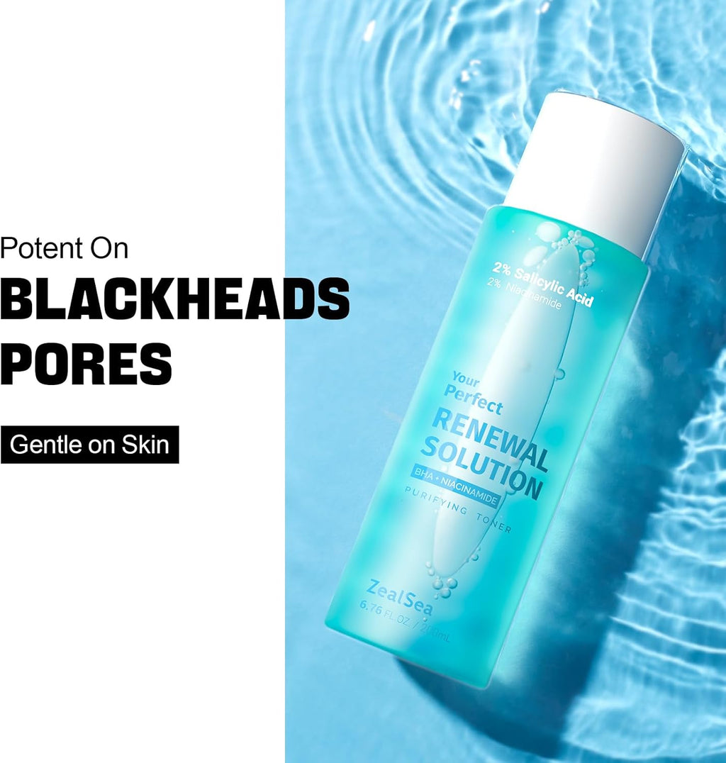 ZealSea Salicylic Acid Toner - Blackhead Remover & Pore Minimizer | Gentle Alcohol-Free BHA (6.76 oz)