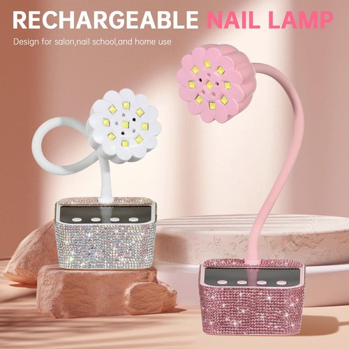 CHRISTINE SHELLY UV Nail Lamp, Mini UV Light for Gel Nails Polish, Rechargeable Nail Dryer with 4 Timers, Quick Drying Cordless Goosenecks Home Nail Salon DIY Manicure Pink Diamond
