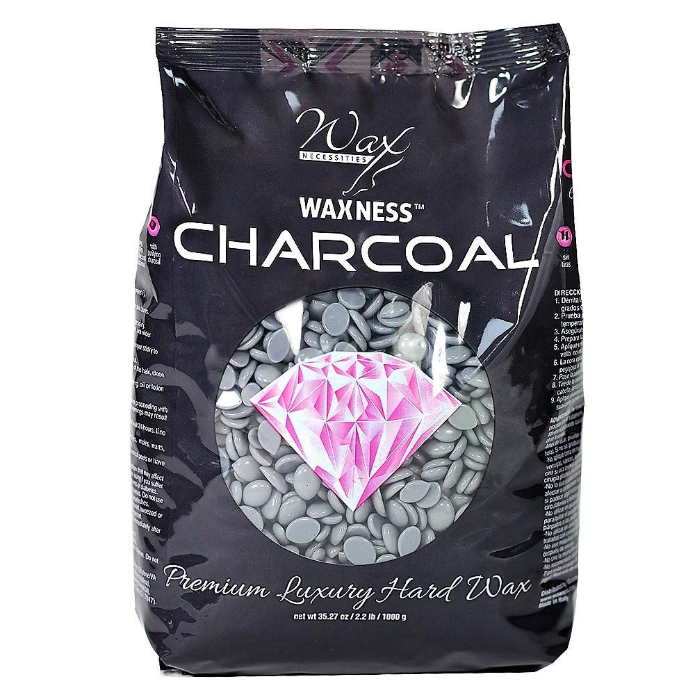 Waxness Charcoal Hard Wax Beads 2.2 lb (1 kg) – Premium Synthetic Rosin-Free Stripless Wax with Creamy Film Formula for Sensitive Areas, Professional Use – Made in Italy