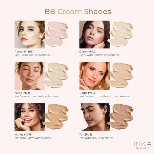 INIKA Organic BB Cream Foundation - Vegan Hydrating Makeup with Prickly Pear & Jojoba Oil - Lightweight Glow, Beige, 1 fl oz