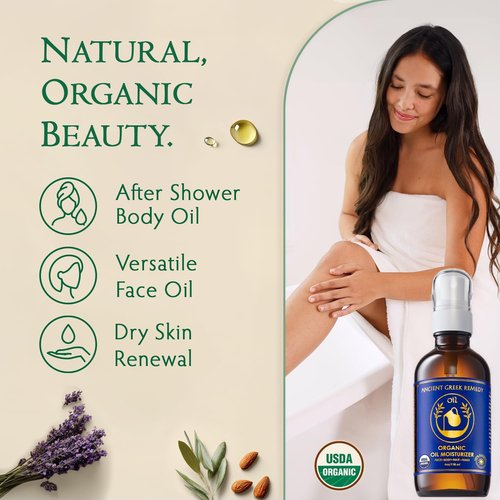 Ancient Greek Remedy Body Oil - Organic Moisturizer for Dry Skin | Nourishing Almond, Jojoba, Olive & Lavender - 4 oz