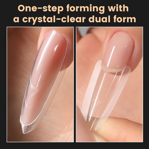 240Pcs Sandwich Dual Nails Forms,Nail Mold for DIY Quick Nails Extension, 15 Sizes Clear Plastic Form for Salon Manicures at Home（ZM-W557-Almond Round）