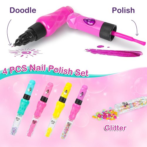 Kids Nail Polish Set with 4 Nail Art Pens - Non-Toxic Nail Pens Ages 4-12 - Spa & Manicure Kit for Girls 6-12, Birthday Gifts, Toys for Girls 8-10 Years