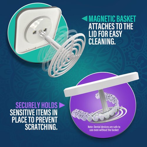 GuruNanda Retainer & Aligner Cleaning Pod for Retainers, Dentures, Mouthguards, Aligners, & Jewelry, 3 Modes, 45kHz Ultrasonic Retainer Cleaner, 190 ml capacity