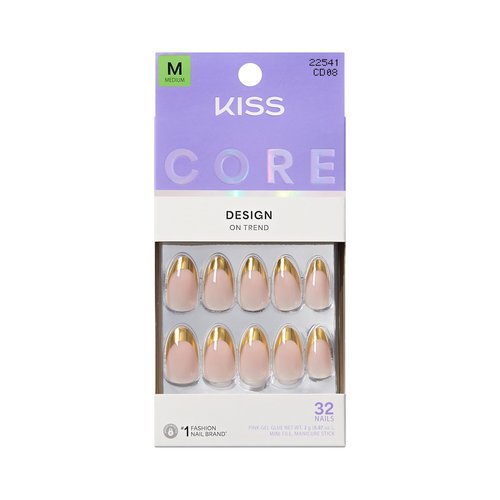 KISS CORE, Press On Nails, Nail glue included, 'Together', Beige, Medium Size, Almond Shape, Includes 32 Nails, 2g Glue, 1 Manicure Stick, 1 Mini File