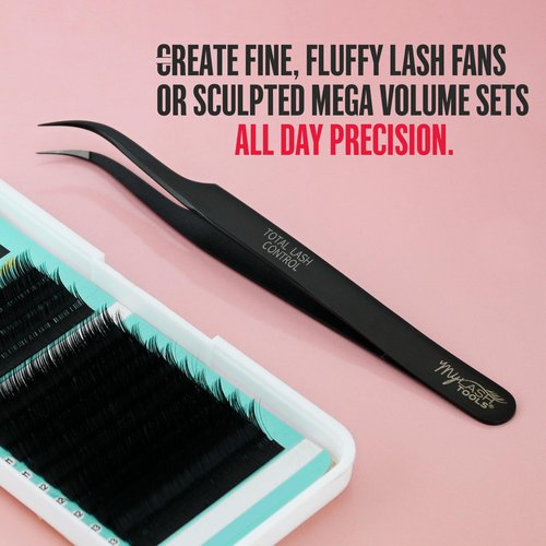 My Lash Tools Total Lash Control Curved Classic Fiber Tip Lash Tweezer – Precision Eyelash Extension Tweezer, Professional Stainless Steel, Volume & Classic Lashes (Black)