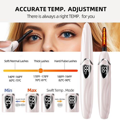 EYECURL Heated Eyelash Curler, S600 Heated Lash Curler, Accurate Temperature Control Electric Eyelash Curler Heated - Intelligent Power Off, Natural Long Lasting Makeup - Primrose Pink/Silver