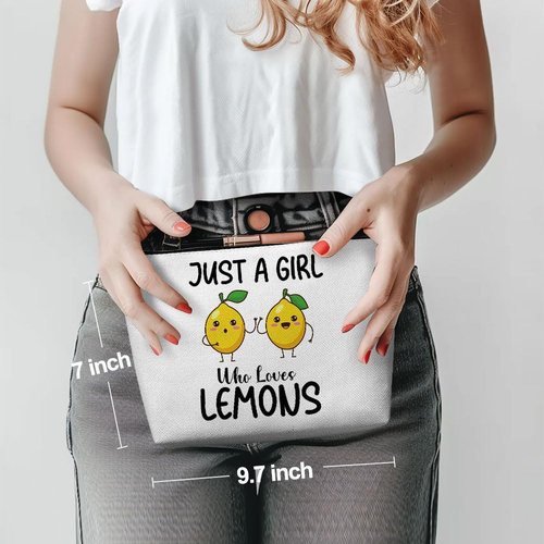 Henhesaha Funny Girl Loves Lemon, Lemon Gifts, Cute Lemon Lovers Gift, Makeup Bag Funny Cosmetic Bag Travel Toiletry Bag for Women Fruit Lover Teens Best Friend Sister Birthday Friendship Christmas